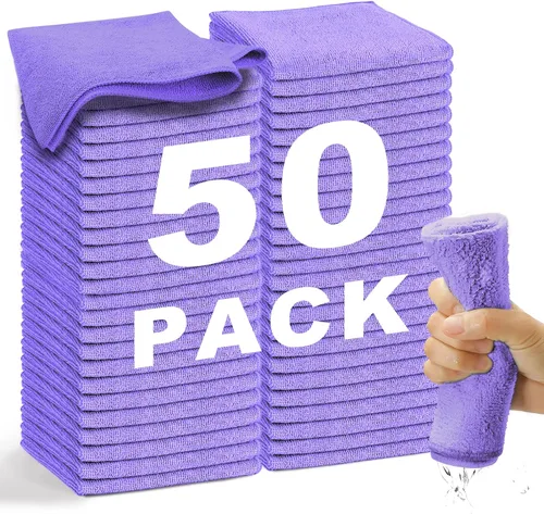 Miniatura 10 de Paño de Limpieza de Microfibra - 50 Piezas (33x33 cm) Trapos Ultra Suaves Altamente Absorbentes para Limpieza, Toallas Reutilizables y Sin Pelusa