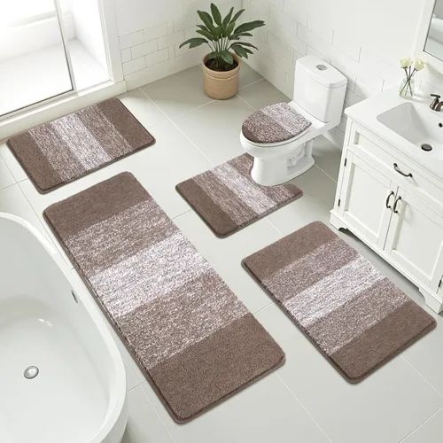 Miniatura 42 de Bsmathom Juego de 4 alfombras de baño, alfombras de baño de microfibra suave y absorbente con alfombra de contorno en forma de U para inodoro y Azul