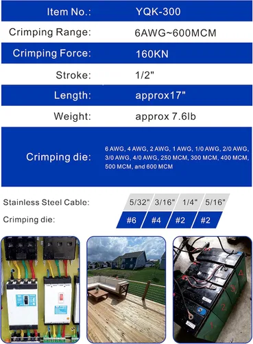 Miniatura 2 de AMZCNC herramienta de crimpado de terminales de cable de batería de alambre hidráulico azul de 16 toneladas con troqueles estándar de cable EE. UU.