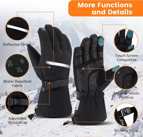 Miniatura 3 de LERWAY Guantes de esquí impermeables de invierno guantes de nieve cálidos para pantalla táctil, resistentes al viento, para hombres y mujeres