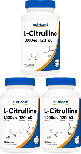 Miniatura 9 de Nutricost L-Citrulina 500 mg, 120 cápsulas – Sin gluten, sin OMG, 1000 mg por porción (60 Serv)