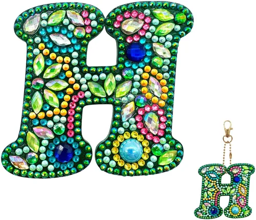 Miniatura 13 de YOYA Llaveros de pintura de diamantes de doble cara letras 5D con pintura de diamantes, kit de llavero de pintura de diamantes de taladro completo