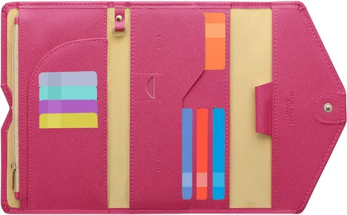 Miniatura 12 de Zoppen - Billetera de viaje con bloqueo RFID multiusos (Ver.4) Portatarjetas de pasaporte y vacunas, organizador de documentos de tres pliegues