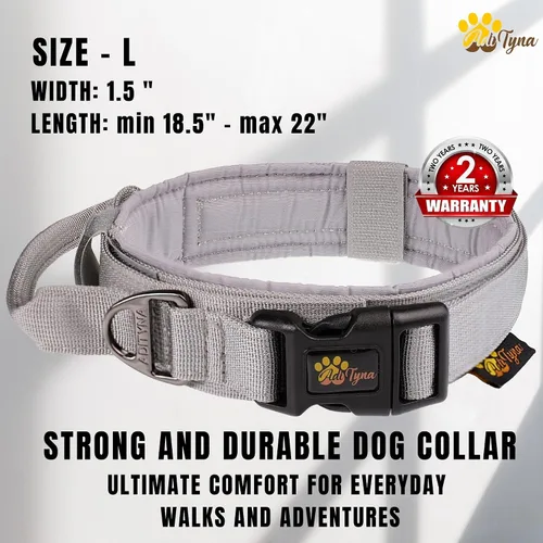 Miniatura 2 de ADITYNA Collar táctico para perros grandes, acolchado suave, resistente, servicio, ajustable, militar K9 con asa para entrenamiento y caminar Gris