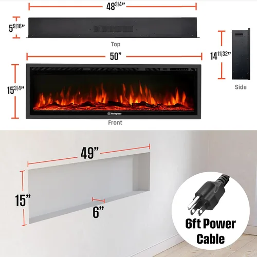 Miniatura 2 de Westinghouse Calentador eléctrico de chimenea de 50 pulgadas, compatible con Alexa y Google Home, montaje en pared o empotrado en la pared
