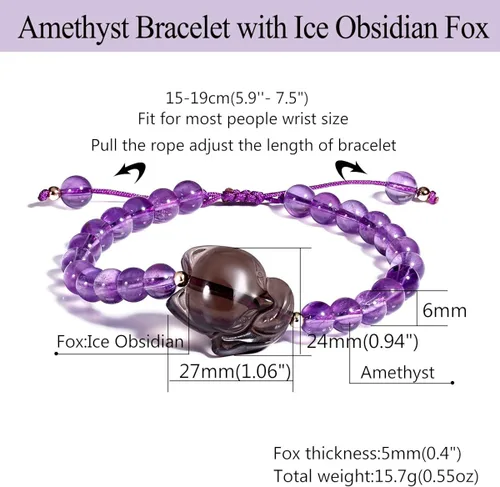 Miniatura 4 de Jeeless Amatista Pulsera Hielo Obsidiana Fox Energía Cristales de Sanación Ansiedad Mujeres Yoga Difusor Joyas de Piedras Preciosas