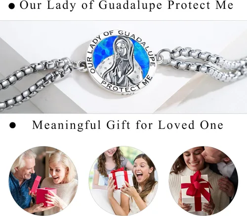 Miniatura 77 de Pulsera unisex de San Miguel/Cristóbal/Benedicto/Jude/José/Guadalupe/Ángel de la Guarda/Santa Muerte Pulsera de plata de ley 925 con cadena de doble