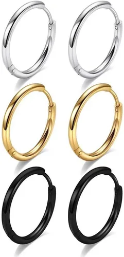 Aretes de aro Huggie para mujeres y hombres, acero inoxidable quirúrgico 316L, 0.236 in, 0.315 in, 0.394 in, para hombre, aretes de aro para