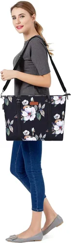Miniatura 7 de MOSISO Bolsa de mano para laptop con puerto USB (13-13.3 pulgadas) con asa superior ajustable, bolsa para computadora portátil para mujeres, hibisco
