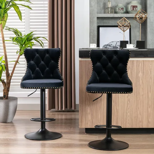 Miniatura 12 de Taburete de bar giratorio con respaldo copetudo, taburetes de bar ajustables en altura de mostrador, ribete de cabeza de clavo, silla de bar Beige +