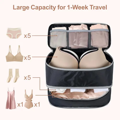 Miniatura 2 de Cambond Travel Underwear Organizer Bag - 4-in-1 Double Layer Lightweight Bra Organizer, Portable Expandable Compression Packing Cubes Travel Packing