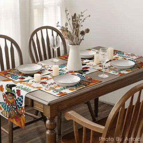 Miniatura 6 de Artoid Mode Gobble - Juego de 6 manteles individuales de pavo y hojas de arce de Acción de Gracias, 12 x 18 pulgadas, para decoración de fiestas