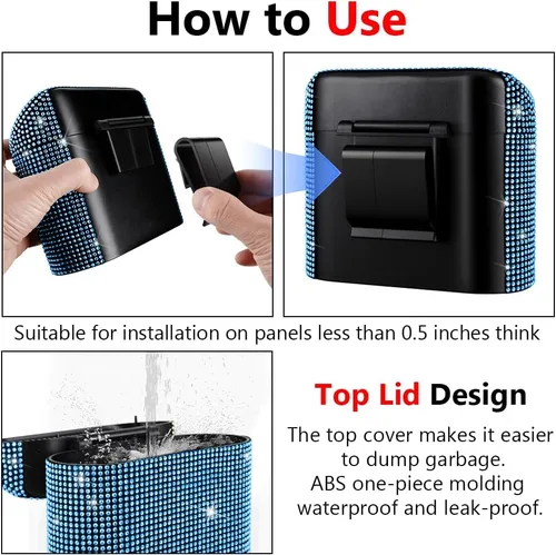 Miniatura 3 de eing Cubo de basura para automóvil con tapa, mini cubo de basura para vehículos, organizador de basura para automóvil, contenedor de basura