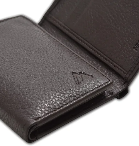 Miniatura 71 de Cartera de cuero RFID hecha a mano para hombres, elegante cartera de bolsillo frontal triple con 2 ranuras para identificación y 9 tarjetas, Negro