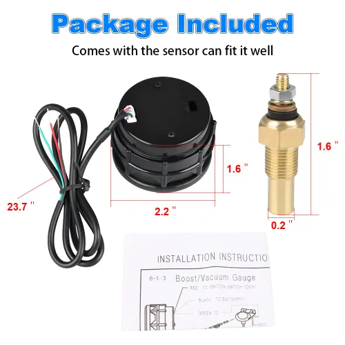 Miniatura 7 de WATERWICH Kit de medidor de temperatura del agua con termómetro de temperatura del agua 104-302℉ DC12V 2 pulgadas 52 mm con sensor para coche