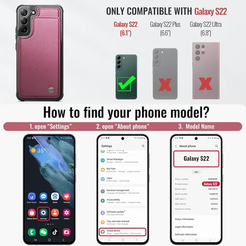 Miniatura 6 de Vinich Funda tipo cartera para Samsung Galaxy S22 con tarjetero, bloqueo RFID, ranuras de crédito, función atril, a prueba de golpes, para Galaxy