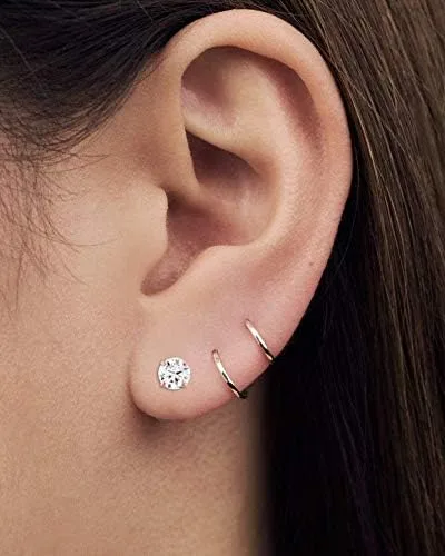Miniatura 2 de Aretes de aro pequeños de oro de 14 quilates para orejas, cartílago, nariz o labios, 0.394in, Metal, no conocido