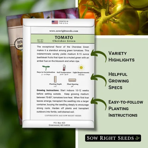 Miniatura 2 de Sow Right Seeds - Semillas de tomate verde Cherokee para plantar - Paquete de reliquia sin OMG con instrucciones para plantar un huerto casero
