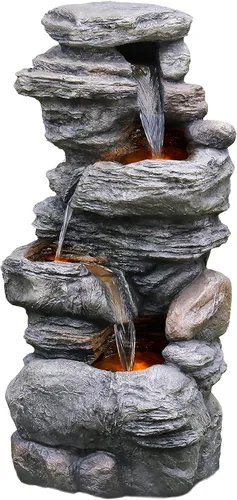 Miniatura 9 de Teamson Home Cuencos en cascada y piedras apiladas, fuente de agua LED para exteriores de 28 pulgadas para espacios al aire libre para crear un