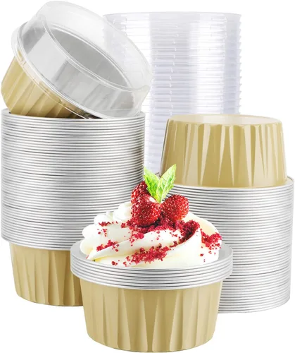 Miniatura 10 de EUSOAR Moldes de aluminio para magdalenas de varios colores, moldes de aluminio de 5 onzas para hornear, recipientes de postre con tapas, tazas de 5