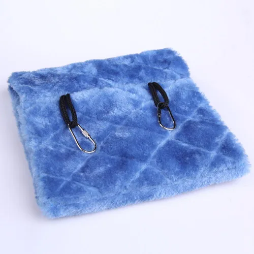 Miniatura 2 de Vktech® Hamaca de felpa para acurrucarse, cueva colgante, cabaña feliz, pájaro, loro, escondite, tamaño M (9.3 x 8.7 in) (azul)