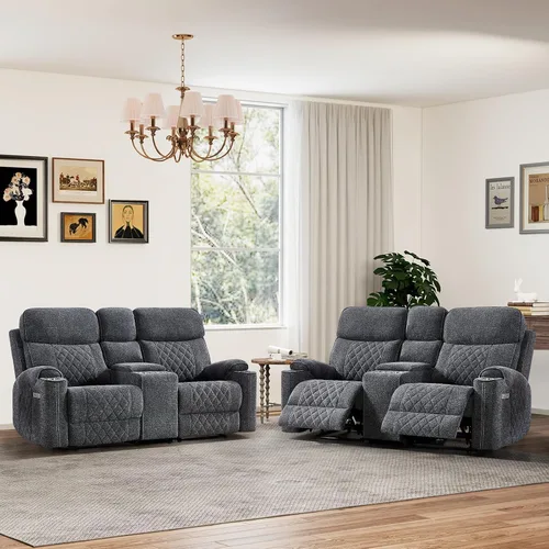 Miniatura 25 de HAOMARKETS Silla reclinable eléctrica para adultos con puerto USB, sofás reclinables eléctricos de tela suave con portavasos de metal, sillas