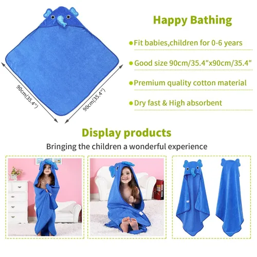 Miniatura 3 de Michley - Bata de algodón con capucha para niños y niñas de 0 a 6 años, Azul