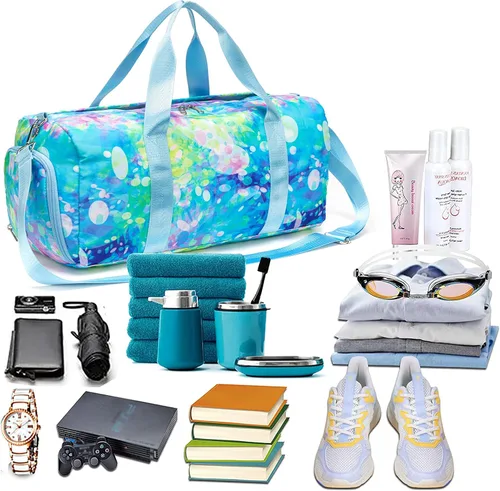Miniatura 5 de BLUBOON Bolsa de lona para niñas y niños, bonita bolsa de gimnasio con compartimento para zapatos y separación húmeda, impermeable, bolsa de viaje