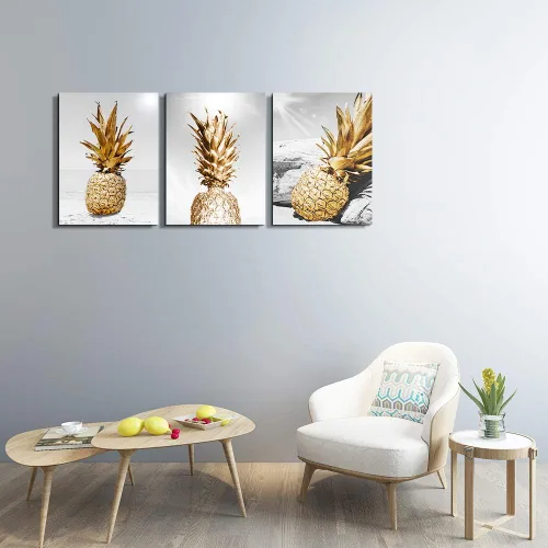 Miniatura 6 de TTHYUEWS Lienzo decorativo de pared para bar, cocina, sala de estar, oficina, baño, decoración del hogar, tablero en blanco y negro, paisaje de Piña