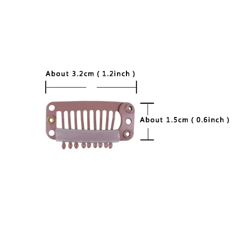 Miniatura 6 de YANTAISIYU 24 unids/lote 1.260 in 9-dientes Metal Hair Clip con goma Snap Clips para peluca Accesorios Clips (marrón claro)