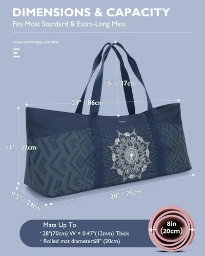 Miniatura 6 de Gonex Bolsa para esterilla de yoga, bolsa de gimnasio de lona extra con cremallera de metal impermeable, se adapta a tapetes y bloques, elegante Azul