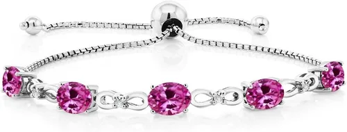 Miniatura 116 de Gem Stone King Pulsera de tenis de diamantes cultivados en laboratorio con piedra natal de 3-6 quilates para mujer, plata de ley 925, ovalada