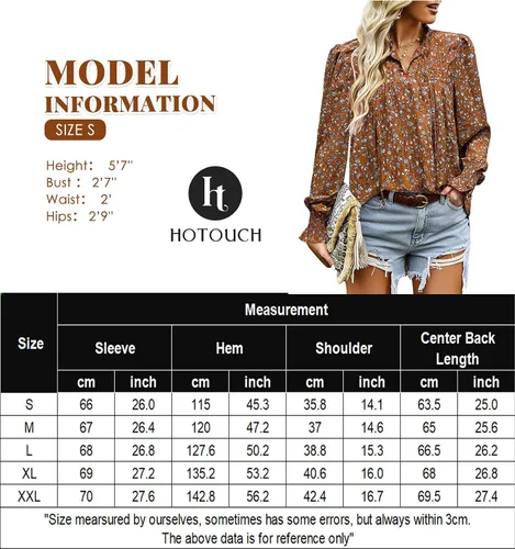 Miniatura 6 de HOTOUCH Blusas de manga larga para mujer, estilo bohemio, estampado floral, estilo casual, cuello en V, plisadas, con cordón ajustable