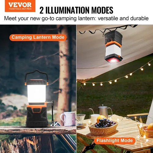 Miniatura 2 de VEVOR - Linterna de camping LED, todo en uno, 1000 lúmenes, iluminación de 360°, 4 modos de iluminación, luz alimentada por batería, linterna