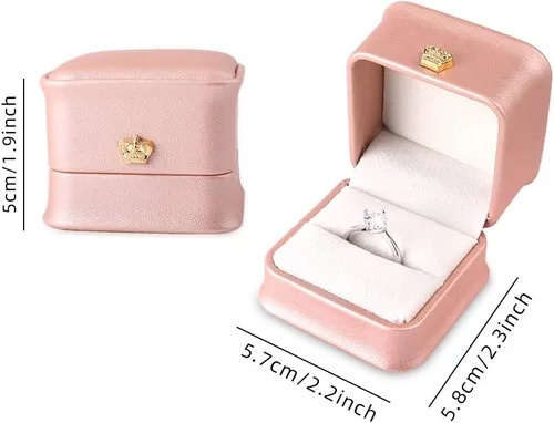 Miniatura 6 de iSuperb Juego de 2 cajas de anillo rosa para propuesta, caja de regalo de compromiso para parejas, caja de regalo de piel sintética, aretes