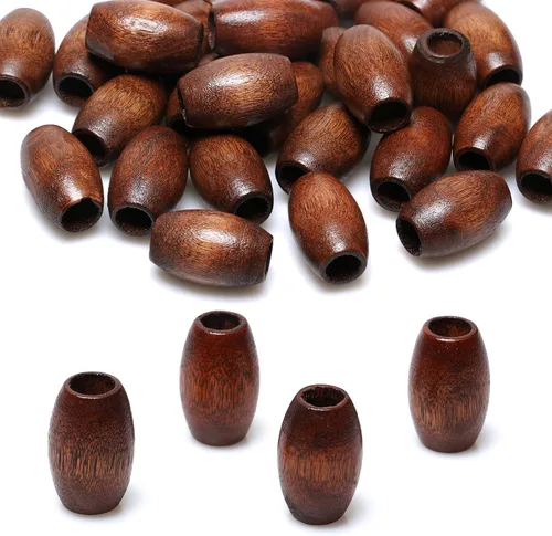 Miniatura 10 de 500 cuentas de madera ovaladas de 6 x 8mm, pequeñas cuentas espaciadoras de madera marrones con forma de grano de arroz, cuentas sueltas de madera