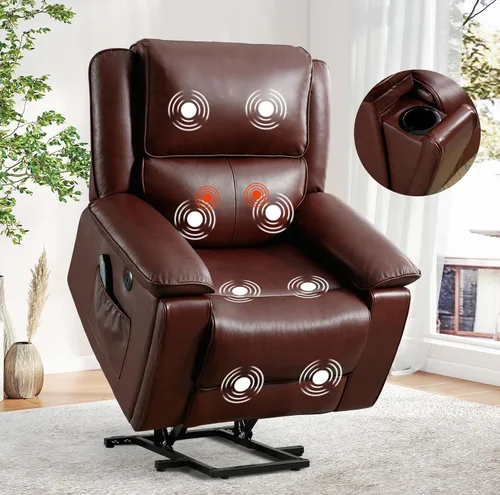 Miniatura 15 de HAOMARKETS Sillones reclinables de elevación eléctrica con masaje y calor para ancianos, silla reclinable eléctrica con portavasos y puerto USB