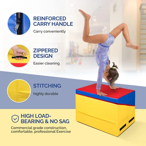 Miniatura 2 de Matladin Alfombrilla de cuña inclinada para gimnasia, plegable, para niños y niñas, entrenamiento en casa Rojo+amarillo+azul