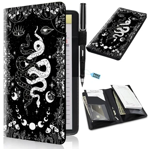 Miniatura 51 de Libros de servidor para camareras con bolsillo con cremallera – Libro de camarera gótico pastel con calavera de bruja, organizador de dinero