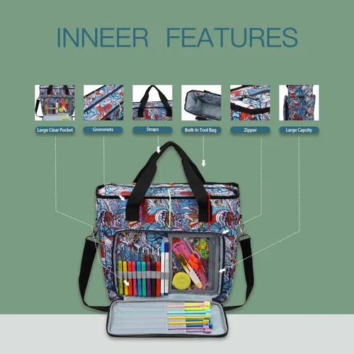 Miniatura 2 de Bolsa de almacenamiento de hilo para tejer, organizador de ganchillo de gran capacidad, bolsa de viaje portátil con correa para el hombro, estuche