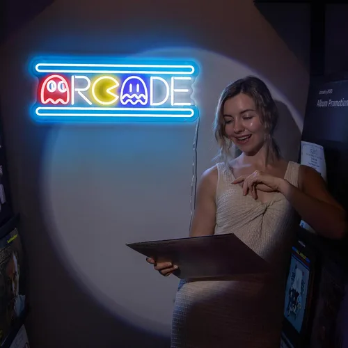 Miniatura 9 de Letrero de neón de arcade, retro fantasma, juego de arcade, letrero de luz de neón LED, regulable, lámpara nocturna 3D hecha a mano