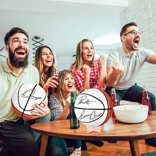 Miniatura 3 de Hiboom Balón de baloncesto con soporte de bola acrílica, panel en blanco para firma, bola oficial para escuela, universidad, entrenador, graduación