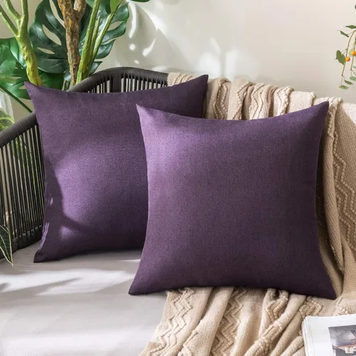 Miniatura 55 de MIULEE Paquete de 2 fundas decorativas para almohadas de exterior, sólidas, impermeables, de lino sintético, estilo granja de jardín, fundas de Óxido