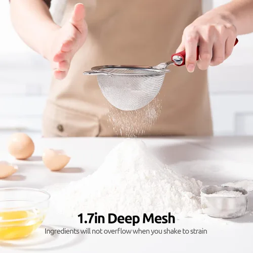 Miniatura 9 de Colador de malla de acero inoxidable 18/8: U-Taste Colador de alimentos de malla fina de cocina de 3.9 pulgadas con mango de silicona resistente (4)