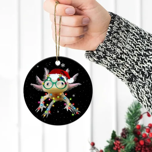 Miniatura 8 de Hyturtle Adorno de Navidad para los amantes de los ajolotes – Ajolote con sombrero, adorno de cerámica de Navidad – Lindo regalo para amantes