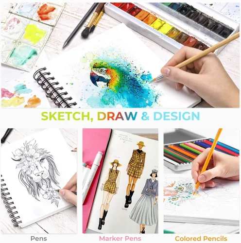 Miniatura 5 de Ohuhu Mix Media Pad, cuaderno de bocetos de arte mixto de 8.3 x 8.3 pulgadas, papel pesado de 120 lb/200 GSM, 62 hojas/124 páginas, bloc de papel