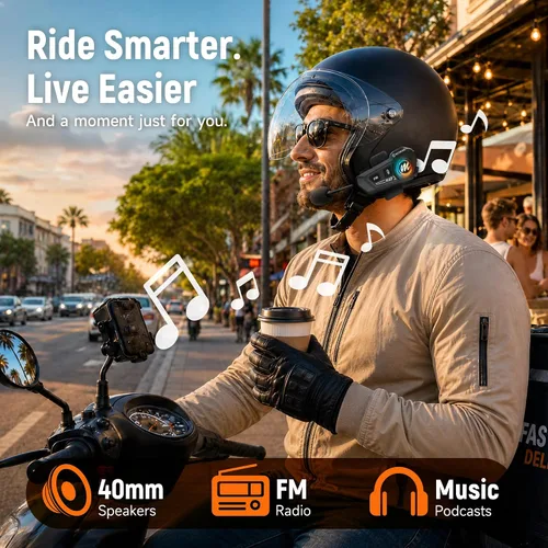 Miniatura 6 de Moman Auriculares para casco de motocicleta, altavoces de alta fidelidad manos libres, cancelación de ruido dual con sonido fuerte, asistente de voz