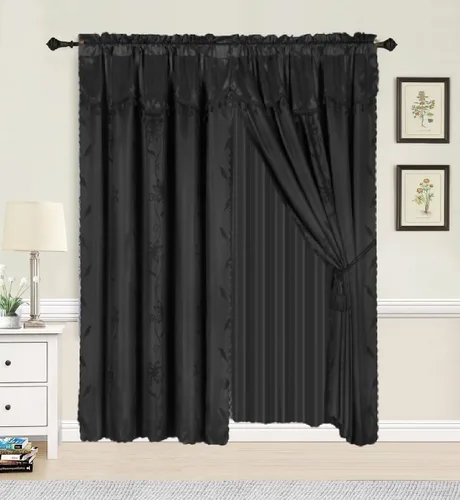Juego de 2 paneles de cortina de ventana con estampado de hojas de seda sintética, colores surtidos, 84 pulgadas de largo (NADA) (negro)