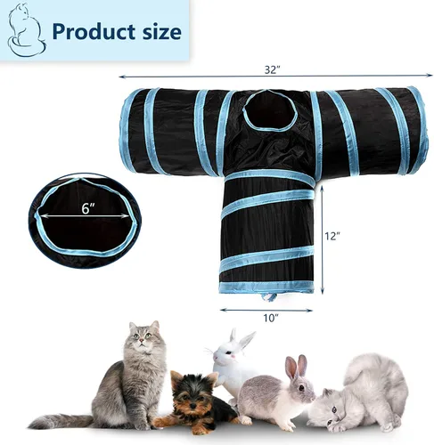 Miniatura 3 de Túnel para gatos, tubo plegable con 1 pelota de juego, 3 vías para gatos de interior, cachorros, gatitos, conejos