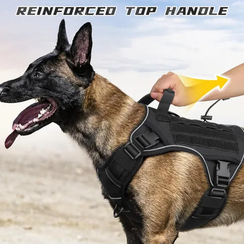 Miniatura 4 de WINGOIN Arnés táctico para perros extragrandes, arnés resistente sin tirones con asa, ajustable, reflectante, militar, K9, chaleco para perros Negro